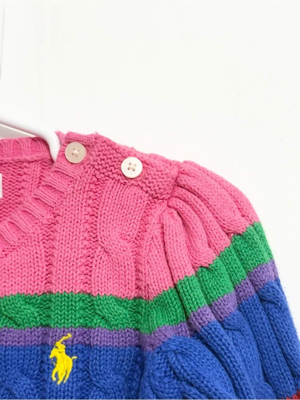 Ralph Lauren Girls Rainbow Stripe Cable Knit Sweater 18M